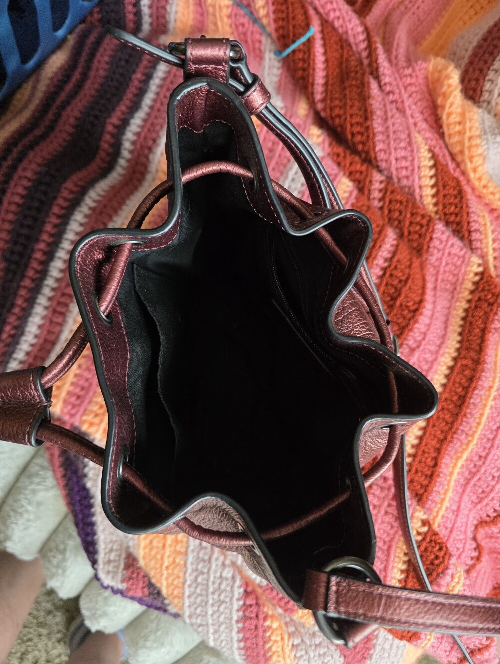 Coach "Baby Mickie" Metallic Garnet Red Drawstring  Bucket Bag - Picture 8 of 10
